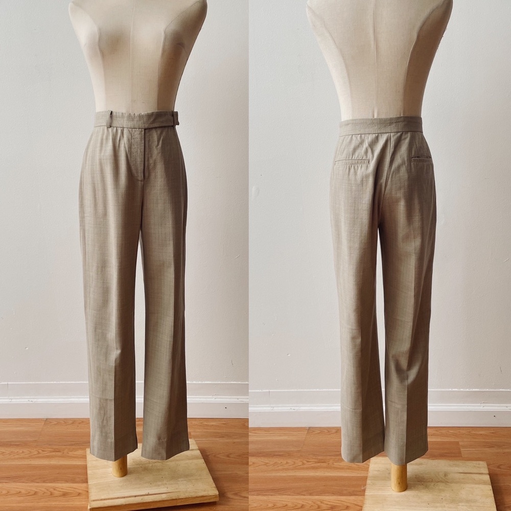 VINTAGE 90s DKNY Lightweight Suiting Wool Grid Plaid High Rise Trouser Pant